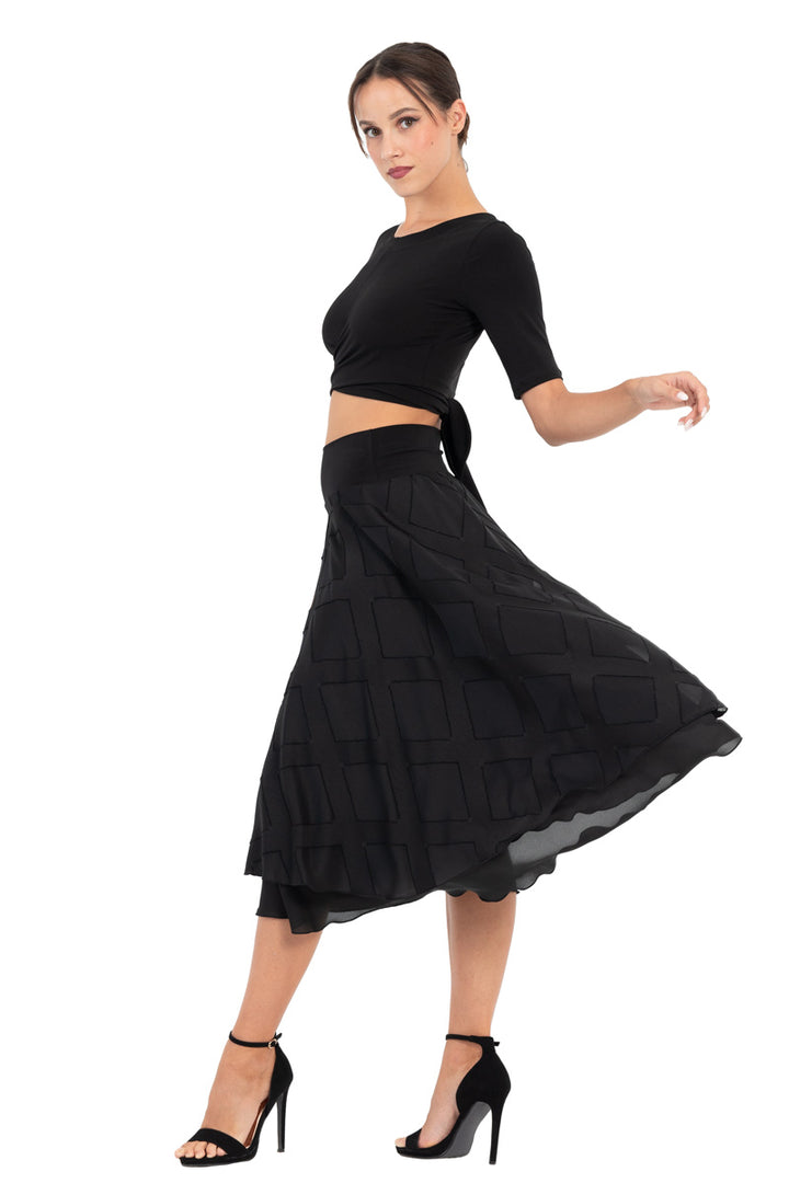 Two-layer Black 3D Relief Georgette Dance Skirt
