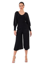 Load image into Gallery viewer, Top With Long Striped Lamé Split Sleeves (L) (Black)
