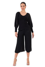 Load image into Gallery viewer, Two-layer Black Georgette Cropped Culottes