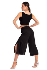 Load image into Gallery viewer, Two-layer Black Georgette Cropped Culottes