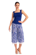 Load image into Gallery viewer, Two-layer Blue Cycladic Print Georgette Cropped Culottes With Slits