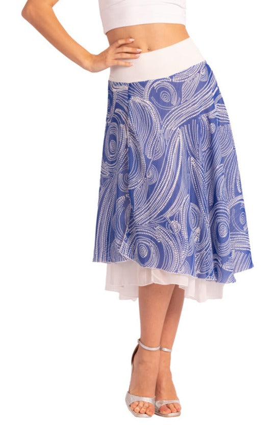 Two-layer Blue Cycladic Print Georgette Dance Skirt