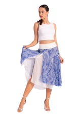 Load image into Gallery viewer, Two-layer Blue Cycladic Print Georgette Dance Skirt
