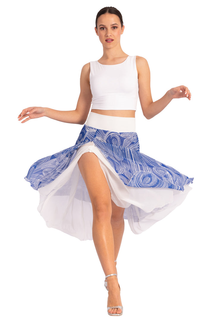 Two-layer Blue Cycladic Print Georgette Dance Skirt