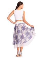 Load image into Gallery viewer, Two-layer Blue Mixed Print Georgette Dance Skirt