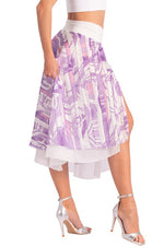 Load image into Gallery viewer, Two-layer Lilac Abstract Print Georgette Dance Skirt