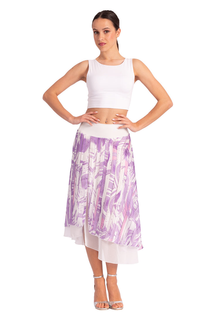 Two-layer Lilac Abstract Print Georgette Dance Skirt
