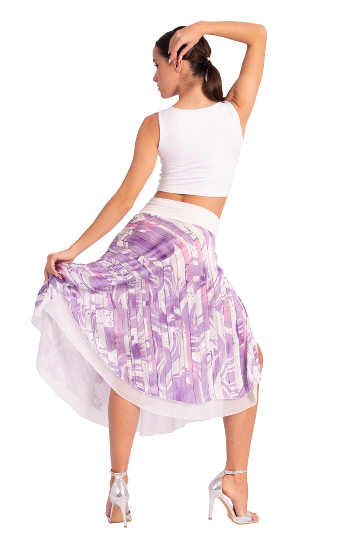 Two-layer Lilac Abstract Print Georgette Dance Skirt