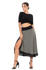 Load image into Gallery viewer, Two-layer Monogram Print Georgette Dance Skirt
