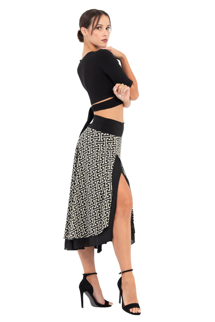 Two-layer Monogram Print Georgette Dance Skirt