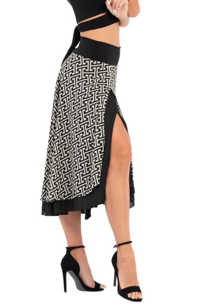 Two-layer Monogram Print Georgette Dance Skirt