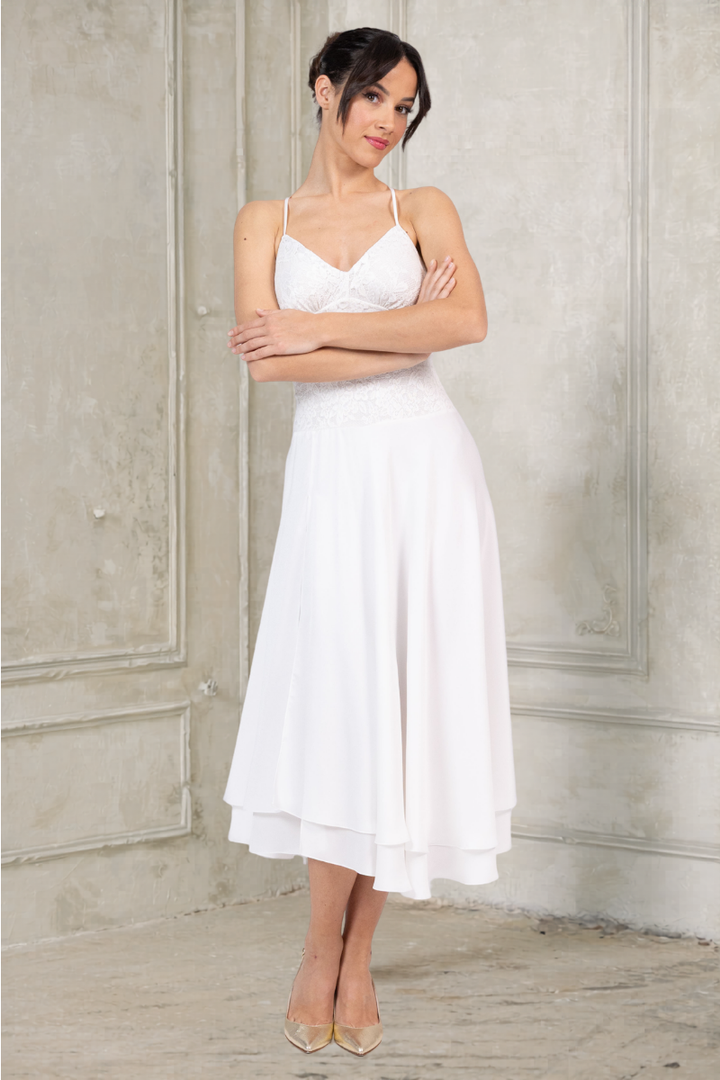 Two-layer Satin And Lace Adjustable Strap Bridal Dance Dress