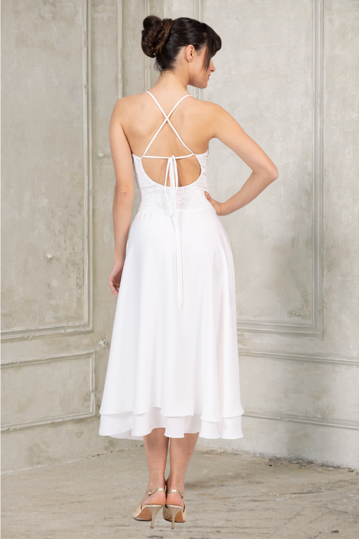 Two-layer Satin And Lace Adjustable Strap Bridal Dance Dress