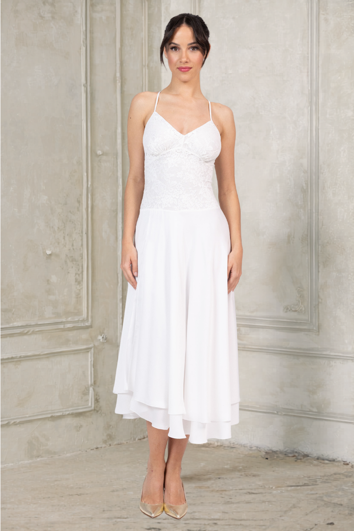Two-layer Satin And Lace Adjustable Strap Bridal Dance Dress