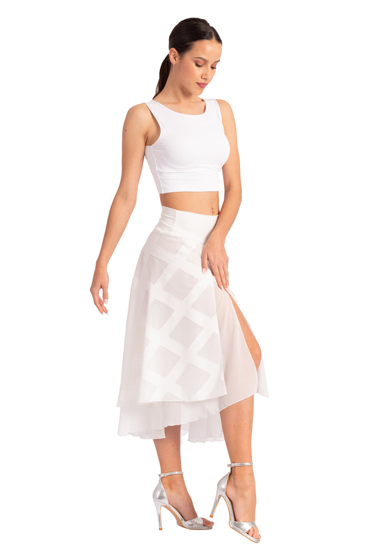 Two-layer White 3D Relief Georgette Dance Skirt