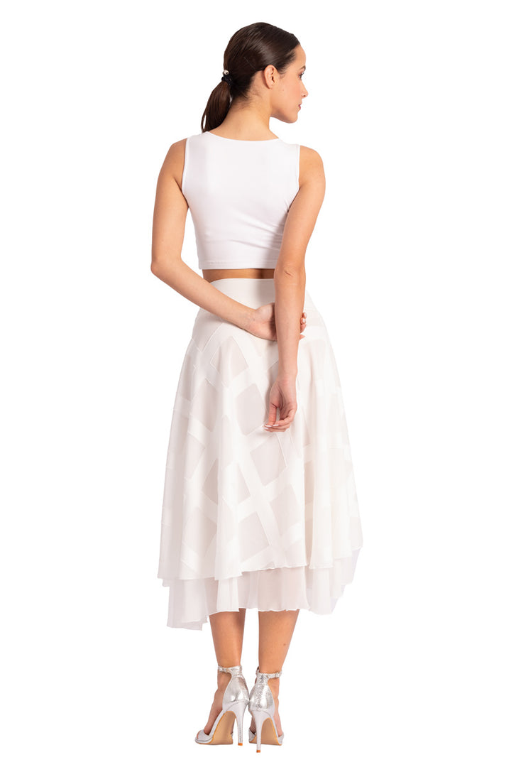 Two-layer White 3D Relief Georgette Dance Skirt