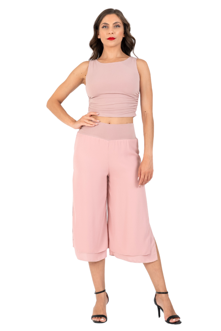 Two-layer Black Georgette Cropped Culottes