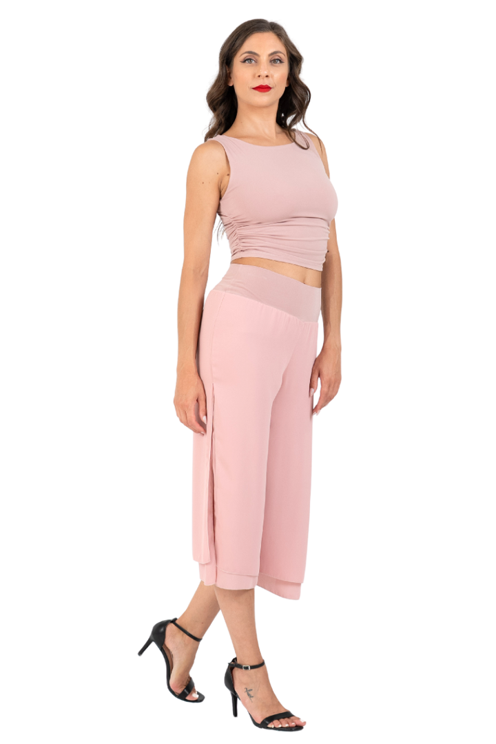Two-layer Black Georgette Cropped Culottes