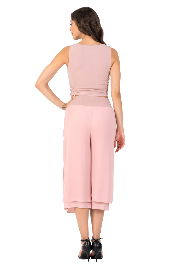 Two-layer Black Georgette Cropped Culottes