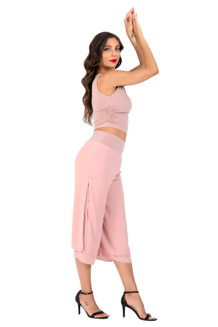 Two-layer Black Georgette Cropped Culottes