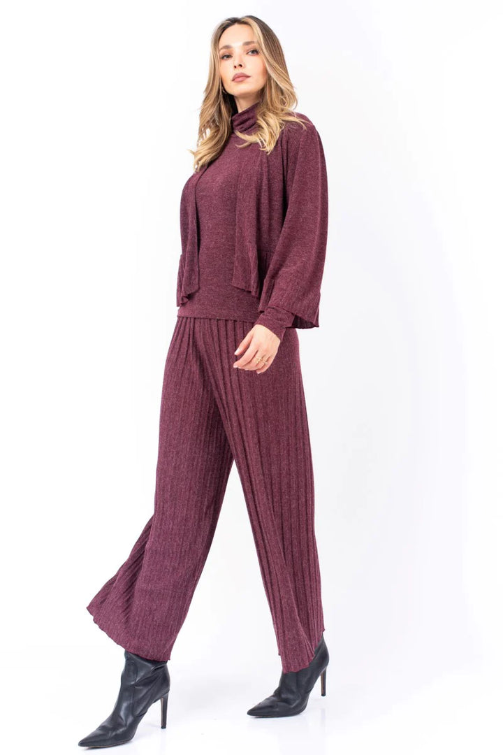 Knit Pleated Trousers (XS,S,M,L,XL) (Wine Red,Blue)