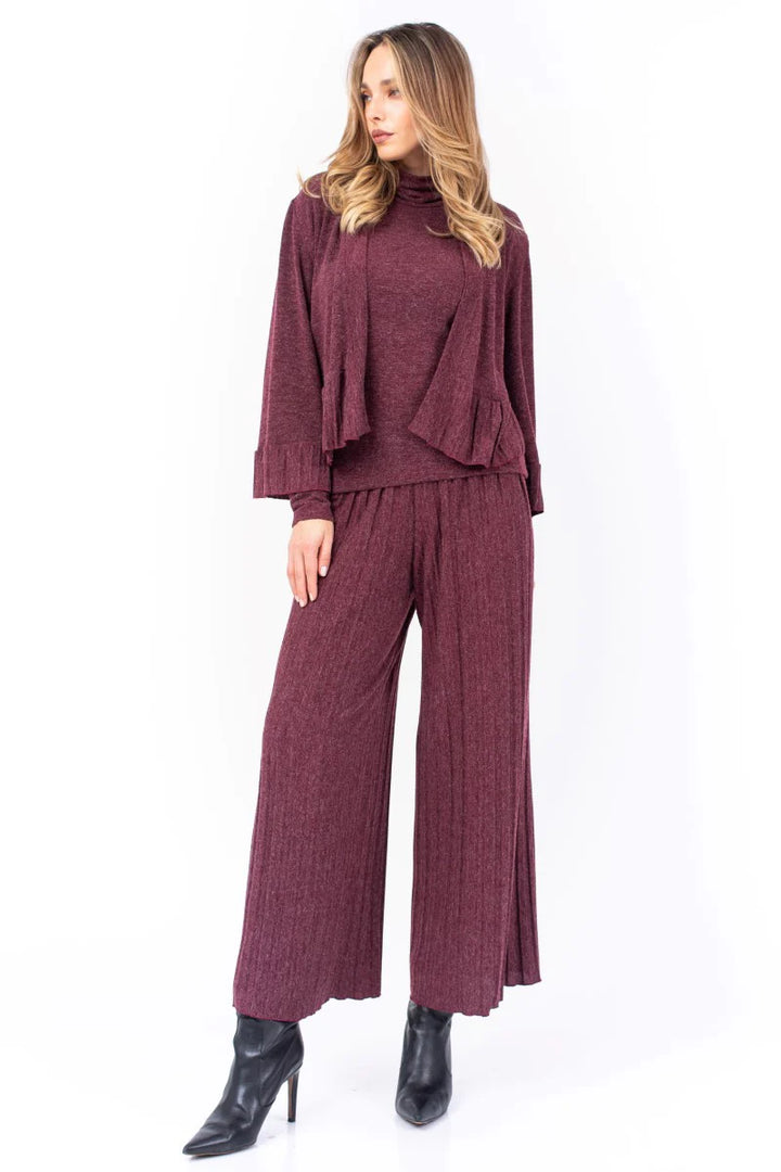Knit Pleated Trousers (XS,S,M,L,XL) (Wine Red,Blue)