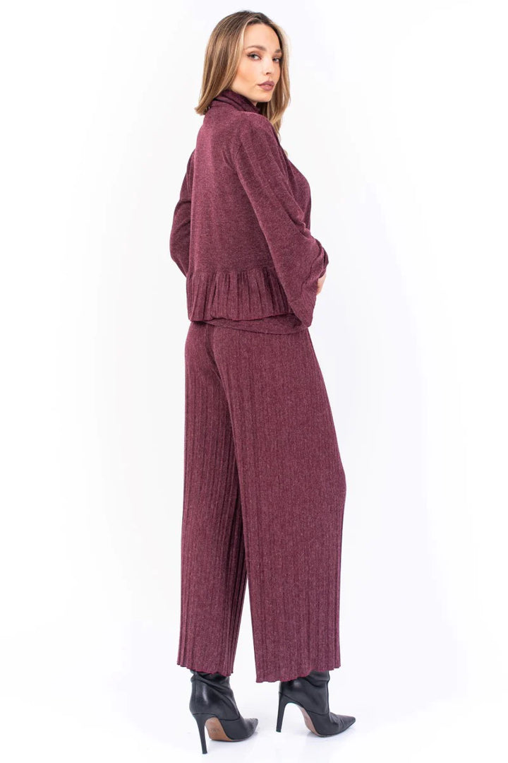 Knit Pleated Trousers (XS,S,M,L,XL) (Wine Red,Blue)
