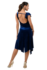 Load image into Gallery viewer, Velvet Argentine Tango Dress With Shoulder Ruffle
