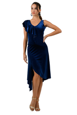 Load image into Gallery viewer, Velvet Argentine Tango Dress With Shoulder Ruffle
