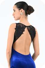 Load image into Gallery viewer, Velvet Asymmetric Tango Dress With Mesh &amp; Lace Applique