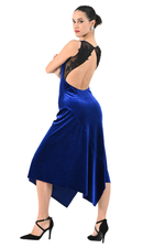 Load image into Gallery viewer, Velvet Asymmetric Tango Dress With Mesh &amp; Lace Applique