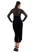 Load image into Gallery viewer, Velvet Wrap Dress With Sparkling Mesh &amp; Curved Slit