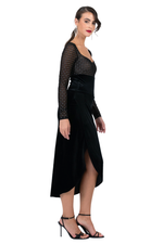 Load image into Gallery viewer, Velvet Wrap Dress With Sparkling Mesh &amp; Curved Slit