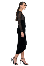 Load image into Gallery viewer, Velvet Wrap Dress With Sparkling Mesh &amp; Curved Slit