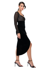Load image into Gallery viewer, Velvet Wrap Dress With Sparkling Mesh &amp; Curved Slit