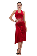 Load image into Gallery viewer, Velvet Halter Neck Tango Dress With Lace Waist
