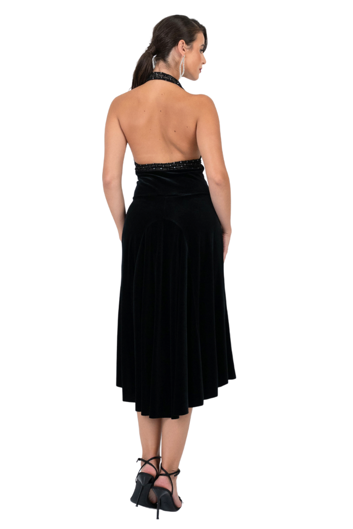 Velvet Halterneck Tango Dress with Sparkling Mesh