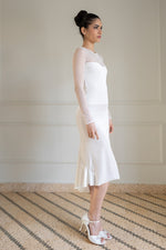 Load image into Gallery viewer, White Velvet Mermaid Dress With Tulle Sleeves
