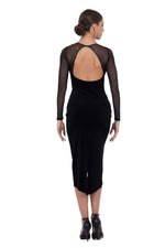 Load image into Gallery viewer, Velvet Open Back Tango Dress With Mesh Décolletage &amp; Sleeves