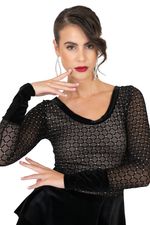 Load image into Gallery viewer, Velvet Peplum Top with Sparkling Mesh