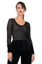 Load image into Gallery viewer, Velvet Peplum Top with Sparkling Mesh