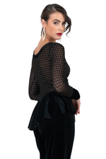 Load image into Gallery viewer, Velvet Peplum Top with Sparkling Mesh