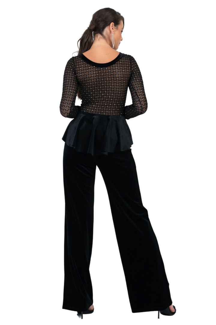 Velvet Peplum Top with Sparkling Mesh