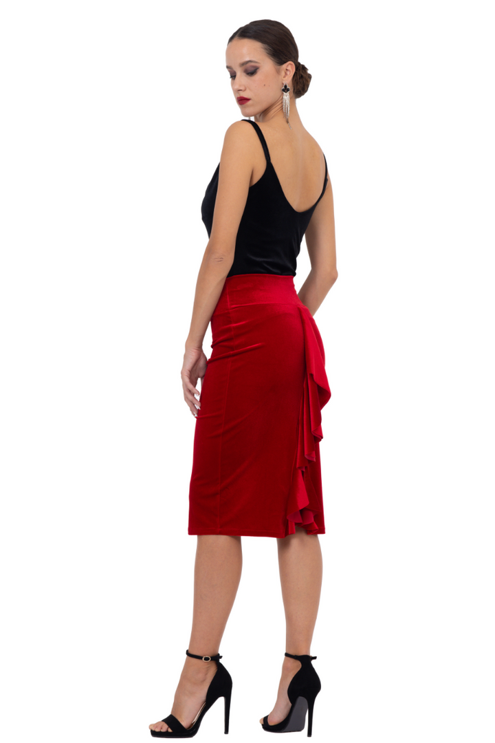 Velvet Skirt With Back Ruffles