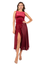 Load image into Gallery viewer, Burgundy Satin Skirt With Lace Detail

