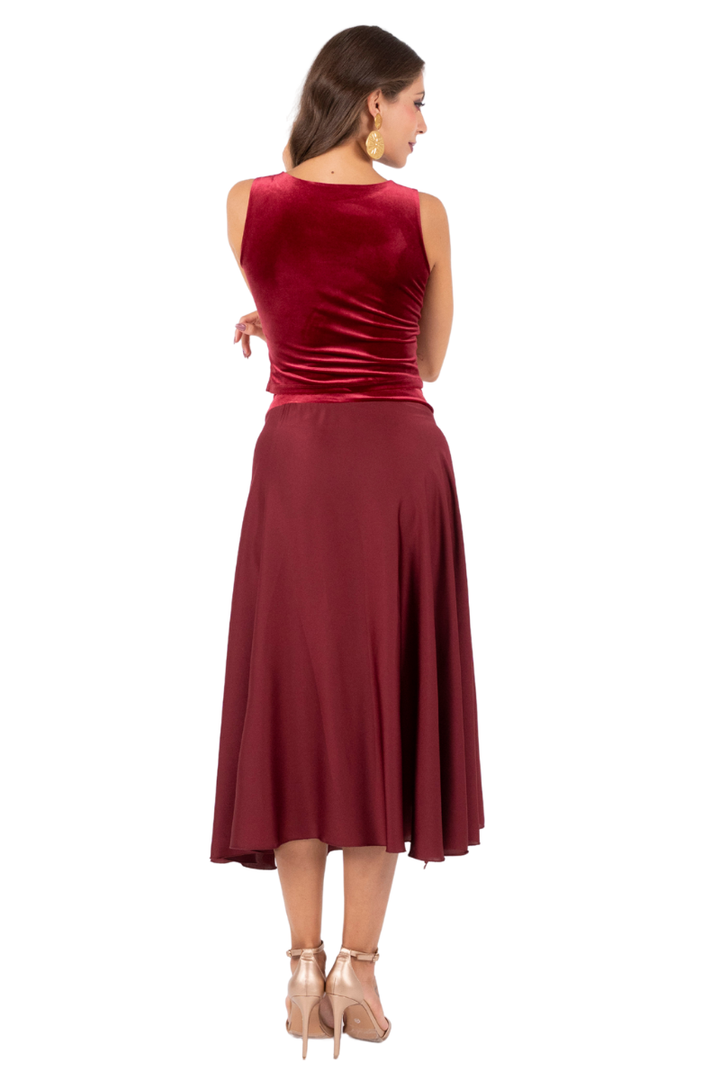Burgundy Satin Skirt With Lace Detail