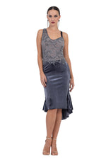 Load image into Gallery viewer, Velvet Tango Dress With Lace Bodice &amp; Crisscross Back