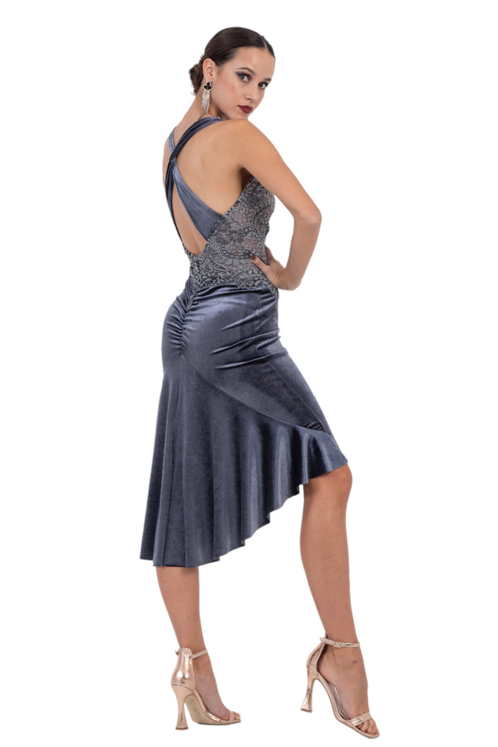 Velvet Tango Dress With Lace Bodice & Crisscross Back