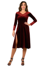 Load image into Gallery viewer, Velvet Tango Dress with Long Sleeves And Lace Details
