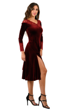 Load image into Gallery viewer, Velvet Tango Dress with Long Sleeves And Lace Details
